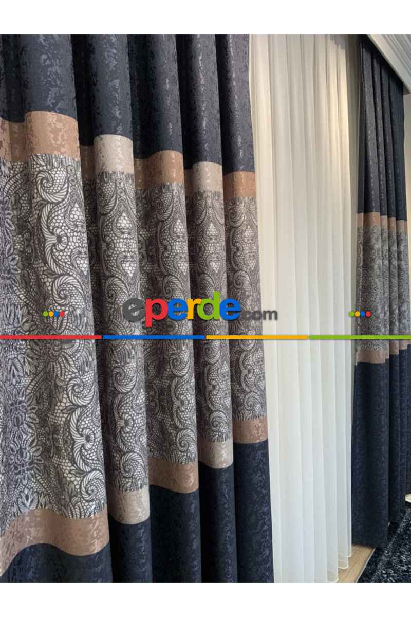 Brilant Fon Perde Dantella Moda Yeni Tasarım Lacivert Renk Fon Perde