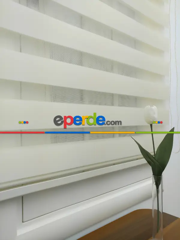 Salon Zebra Perde - Zebra Perde-tual Krem Renk Düz Zebra Perde- Krem