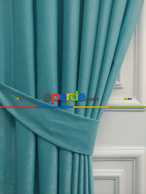 Salon - Soft Fon Perde Turkuaz Mavisi Dökümlü En - Turkuaz