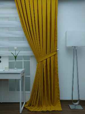 %25 İndirimli!!! Hardal Sarısı Düz Fon Perde(fon Demiri Hediyeli)- Hardal Sarısı