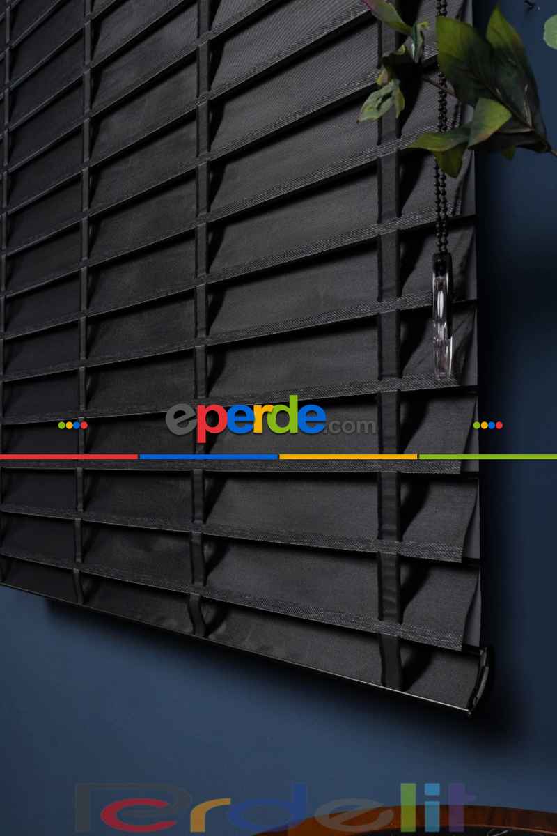 Siyah 50mm Silüet Kumaş Jaluzi Perde