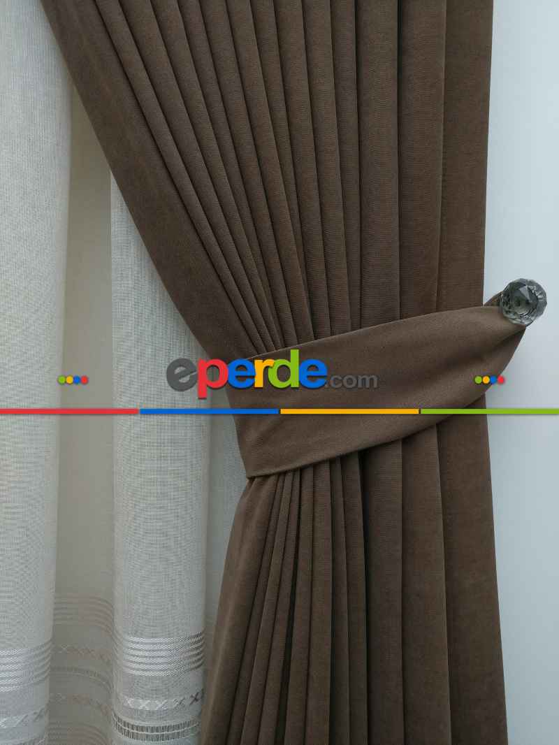 Kahve - Düz Fon Perde ( 300cm 1.kalite Dökümlü Fon Perde )- Kahve