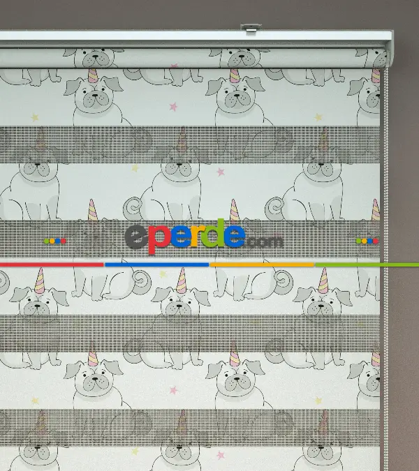 Unicorn Desenli Baskılı Zebra Perde- Çok Renkli