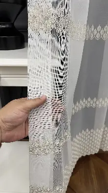 Oturma Odası - Premium Seri Trend Perde Modelleri 2023-kabartma Atlas İplikle Nakışlı İşleme Tül Perde 02