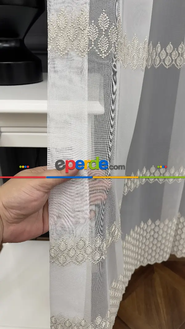 Oturma Odası - Premium Seri Trend Perde Modelleri 2023-kabartma Atlas İplikle Nakışlı İşleme Tül Perde 02
