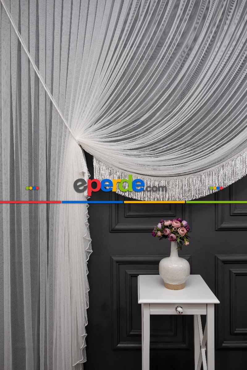 Salon Tül - Grek Yalancı Kruvaze - Tülden Fon - Halat İle Yana Toplamalı Tül - Aksesuar İlave Ücretlidir - Çift Veya Tek Kanat - Kurşunlu Tül