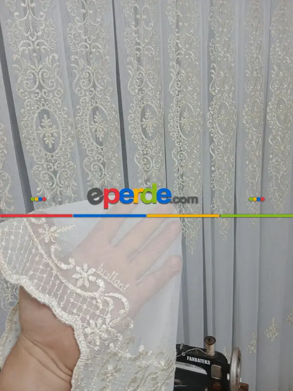 Salon - Brillant Gold Altin Sim Varakli Şehrazat model Tül Perde