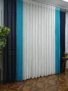 Lens Akıllı Dikey Tül Perde 113- Lacivert-beyaz-turkuaz