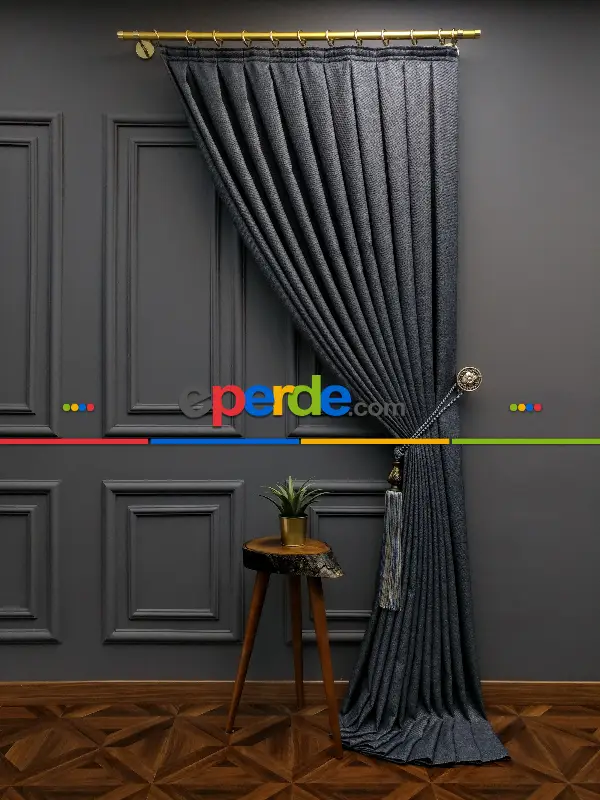 Gerçek Hasır Dokuma Salon Fon Perdesi 2021 Elite Series- Füme-mavi Grimsi