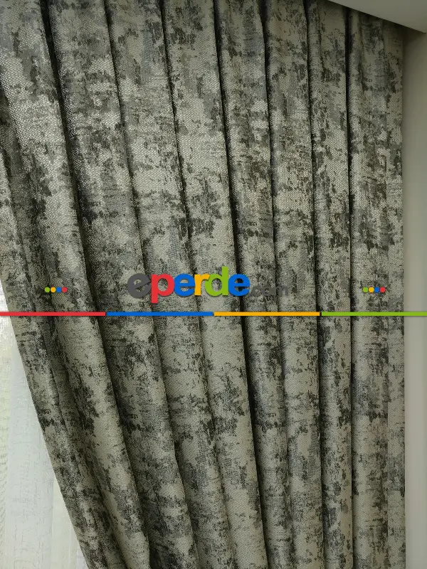 Patine Desenli Gri Desenli Jakar Fon Perde (180)- Gri