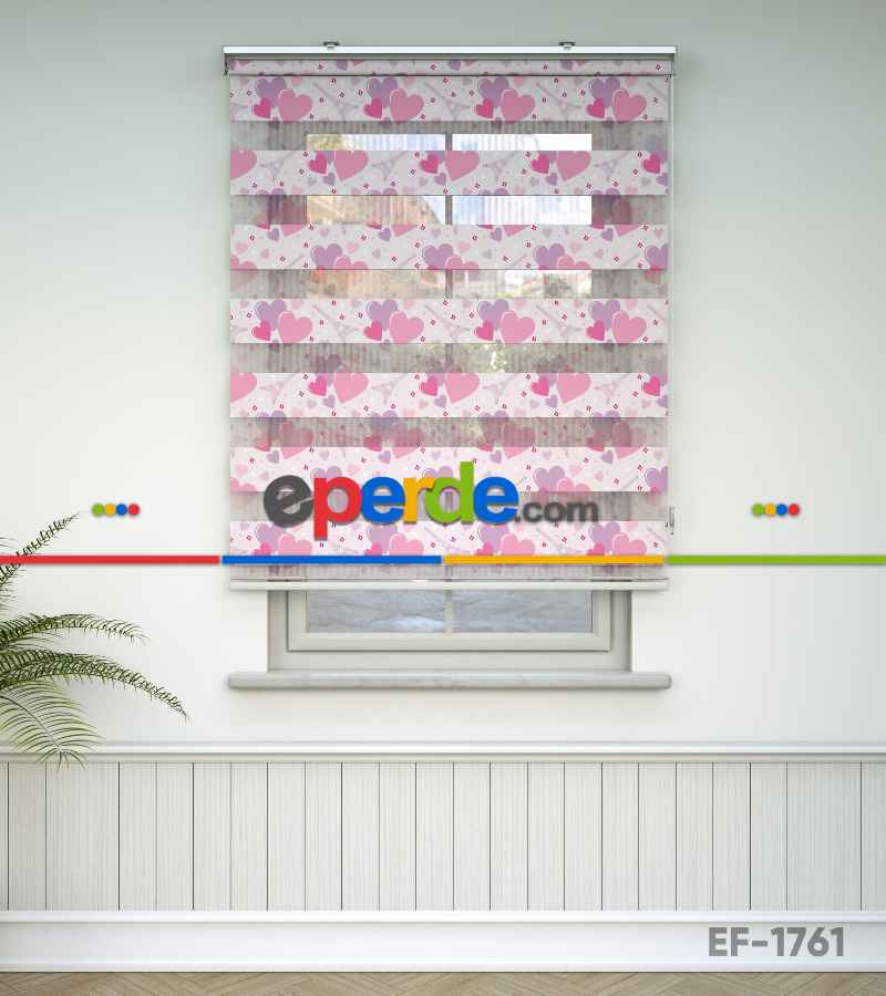 Çocuk Odası Zebra - Kalp Desenli Baskılı Zebra Perde- Pembe