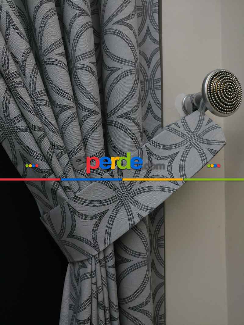 Dairesel Desenli Oturma Odası Fon Perde- Gri-füme-antrasit