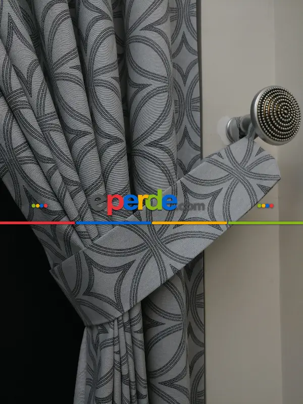 Salon Fon Perde - Dairesel Desenli Oturma Odası Fon Perde- Gri-Füme-Antrasit