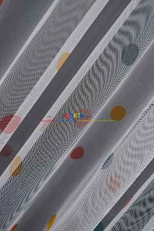 Hazır Ölçülü Petek Zemin Turuncu Ve Mavi Renkli Puantiye Desenli Grek Baskılı Tül Perde