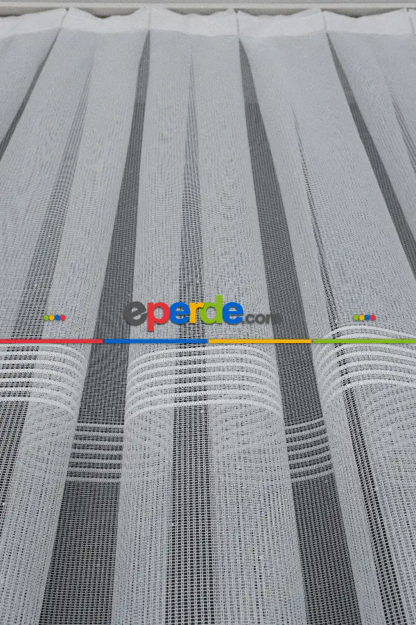 2022 Model Ekru Çizgi Desenli Örme 1.sınıf Kalite Tül Perde