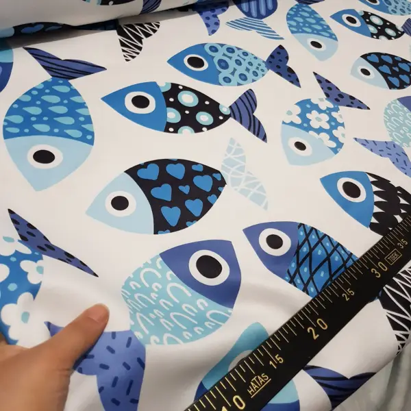 Balık Desenli Fon Perde Evm493 Kumaşı Kalındır Duck Bezi Değildir- Beyaz- Çok Renkli 3