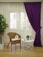 Bordo Rengi Kendinden Desenli Jakar Fon Perde (285 En)- Bordo Eflatun