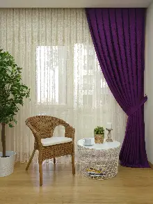 Eflatun Rengi Kendinden Desenli Jakar Fon Perde (285 En)- Eflatun