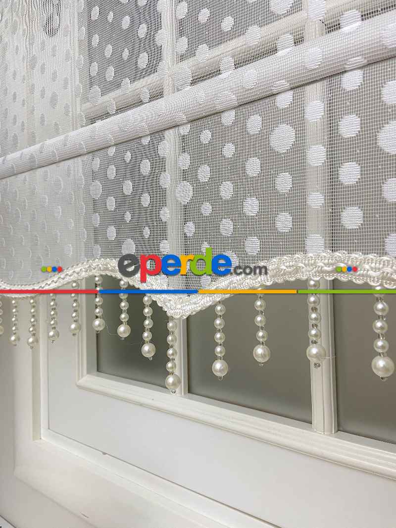 Brillannt - Çiftli Sistem Tül Stor Perde - Ekru - Açık Krem - Beyaz - Puantaj