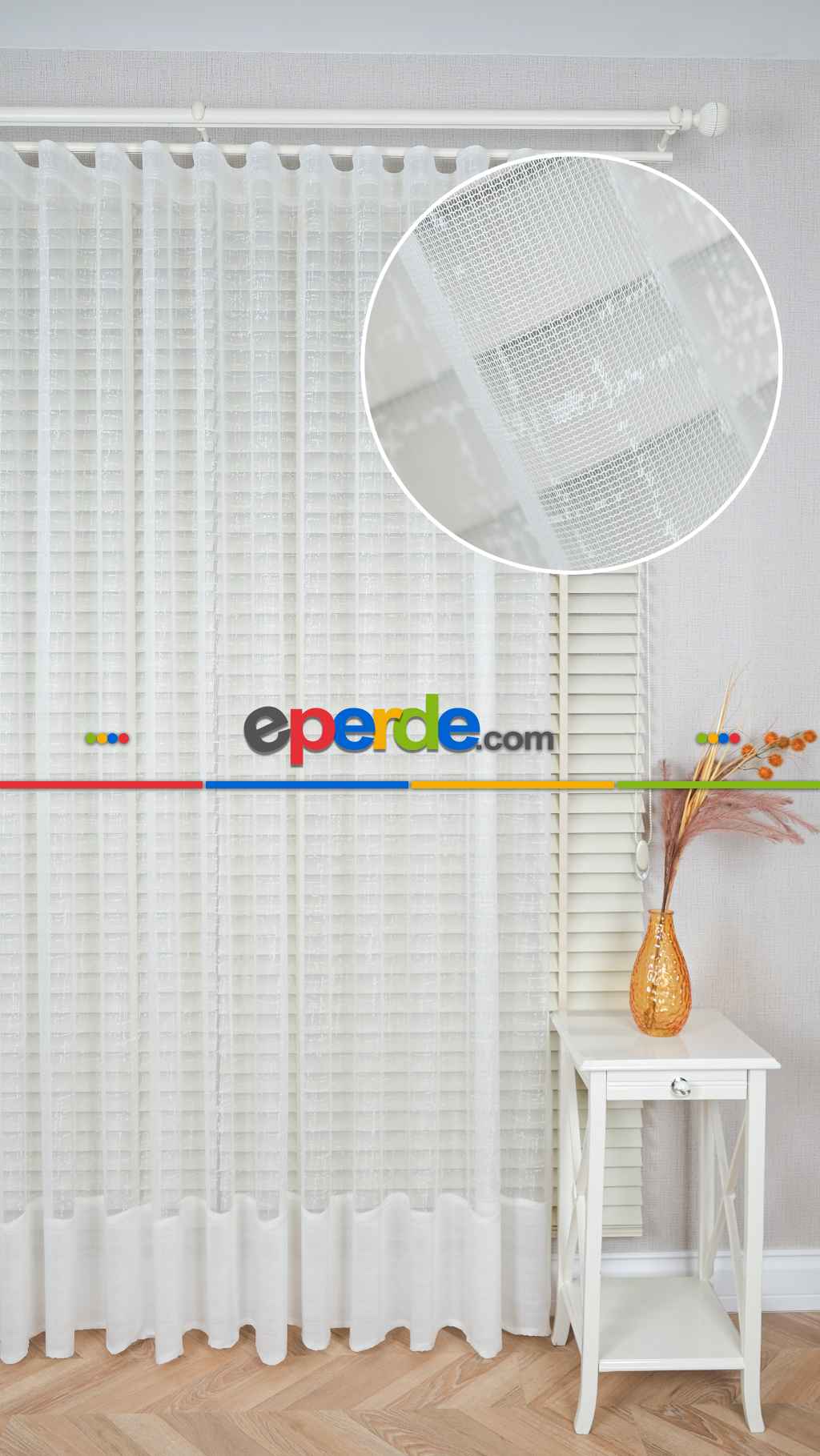 Ekru Etek Bantlı Tül Perde, Ağır Gramajlı Premium Seri