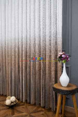 Hazır Ölçülü Modern Koyu Kahverengi Desenli Degrade Geçişli Yüksek Kalite Örme Tül Perde