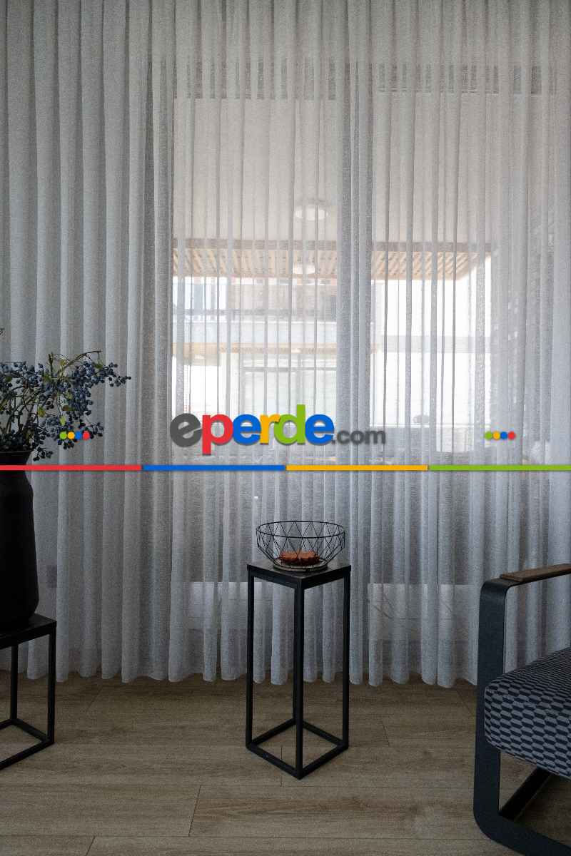 Oturma Odası - Naturel Keten Tül - Ekru - Kurşunlu Tül