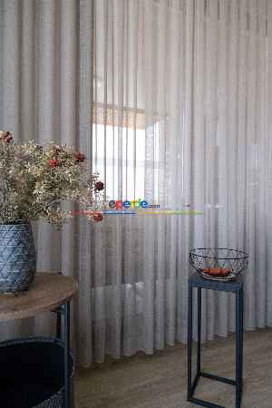 Fırsat Ürünü!! Hazır Ölçülü Keten İplik Efektli Sütlü Kahve Tül Perde