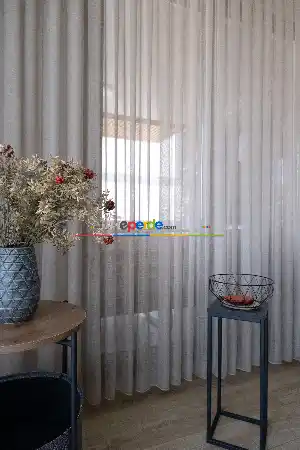 Fırsat Ürünü!! Hazır Ölçülü Keten İplik Efektli Sütlü Kahve Tül Perde