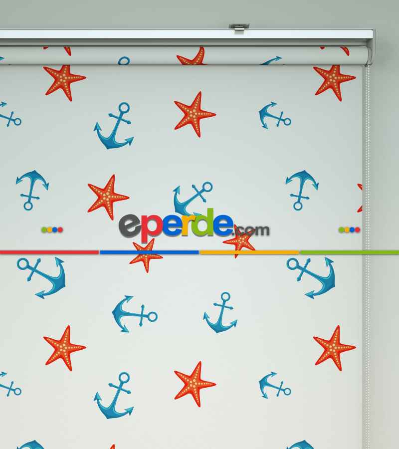 Genç Odası - Çapa Desenli Baskılı Stor Perde- Çok Renkli