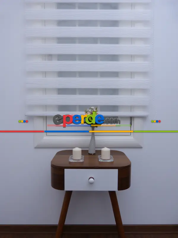 Mutfak - Zebra Perde - Beyaz - Dar Plise Model- Beyaz