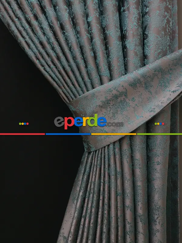 Gri Mint Desenli Jakar Fon Perde - Gri-füme-antrasit-mint