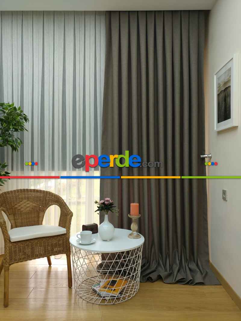 Salon Fon Perde - Keten Koyu Gri Düz Fon Perde- Gri Koyu