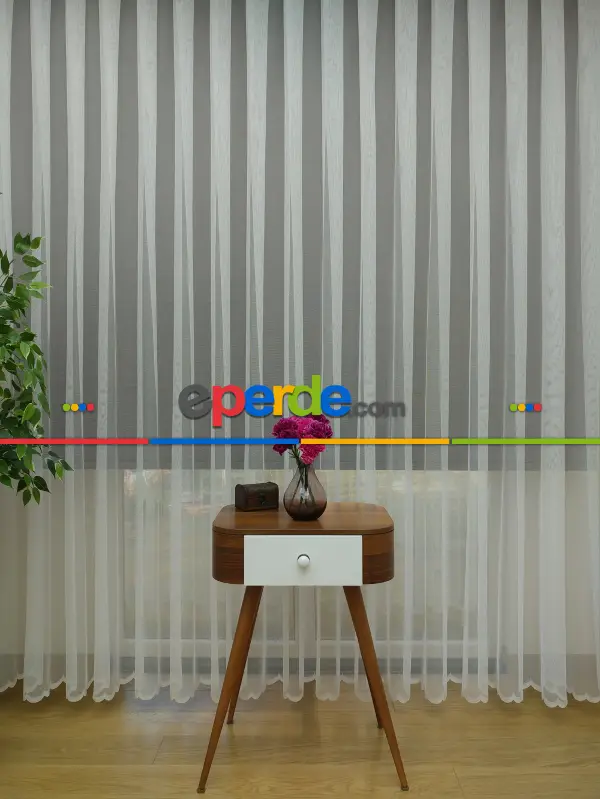 Kdk Örme Dantel Tül Perde- Ekru