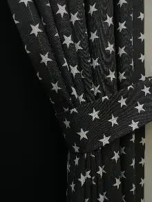 Çocuk Odası Fon - Siyah-beyaz Yıldız Desenli Fon Perde ( Leke Tutmaz )- Siyah