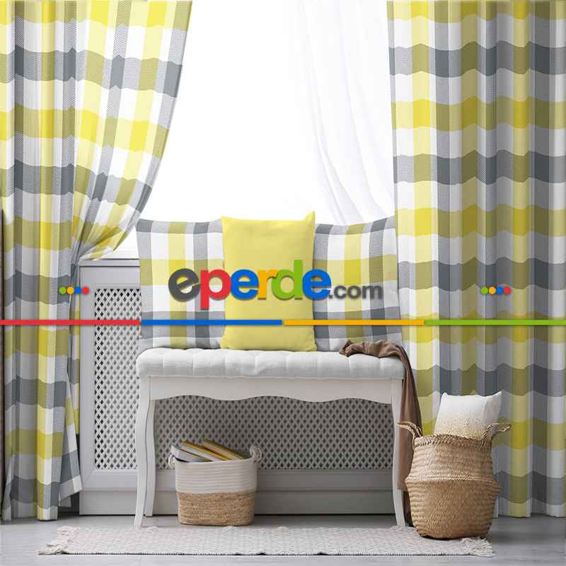 Salon Fon Perde Evim1613-5 Kumaşı Kalındır Duck Bezi Değildir- Mavi-beyaz