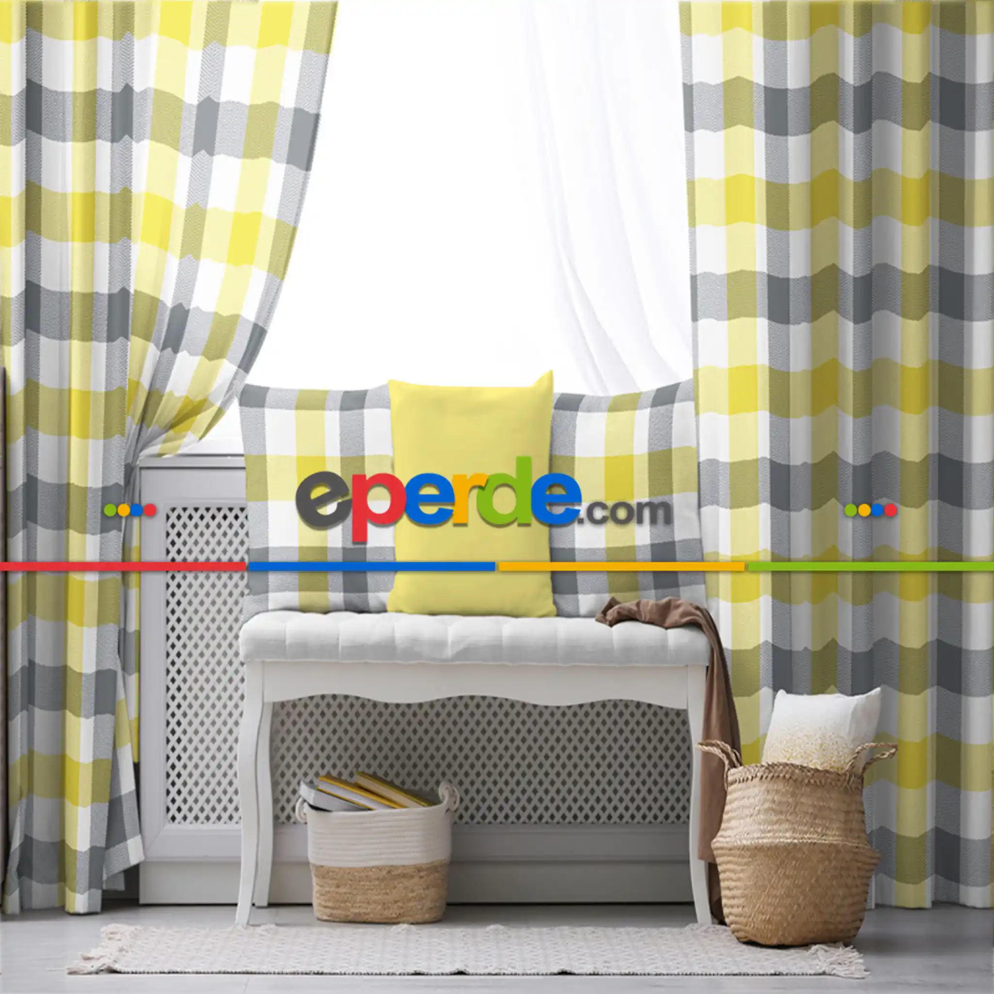 Kız, Erkek, Çocuk ve Bebek Odası Fon Perde - Gri Sarı