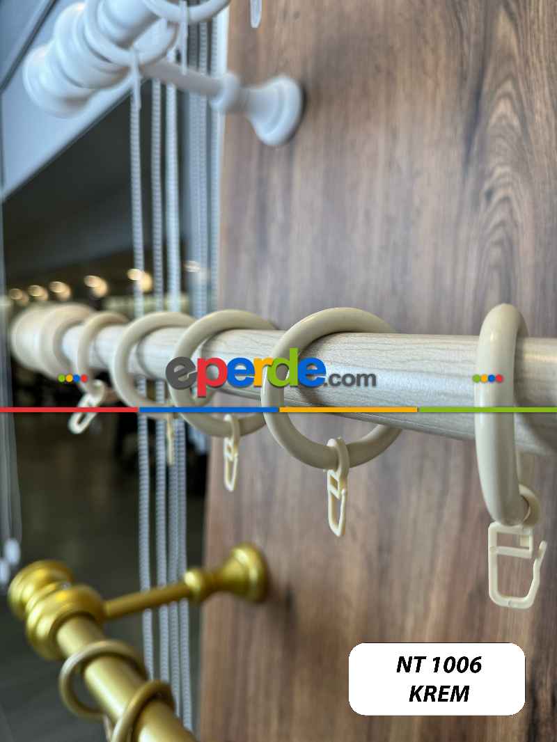 Akçaağaç Krem Raylı Veya Raysız Plastik Halkalı Rustik Perde Askısı