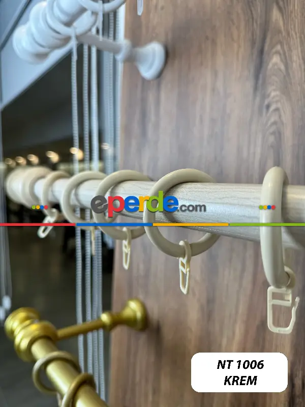 Akçaağaç Krem Raylı Veya Raysız Plastik Halkalı Rustik Perde Askısı