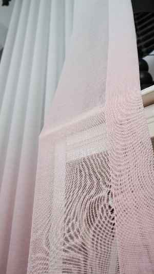 Keten Ekru Pembe Degrade Geçişli Tül Perde, Ağır Gramajlı Premium Seri, Eteği Kurşunlu