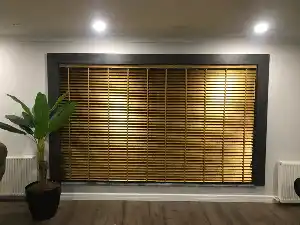 Oda Perde - 50mm Ahşap Jaluzi Perde, Polywood, Ahşap Görünümlü, Alev Almaz, Antrasit, Siyah Ve Ahşap Tonlarında