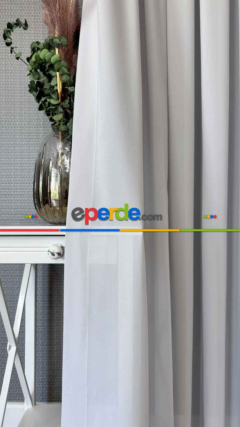 Açık Gri İpek Krep Düz Tül Perde, Premium Kalite Serisidir. Sılk Crepe - Grey