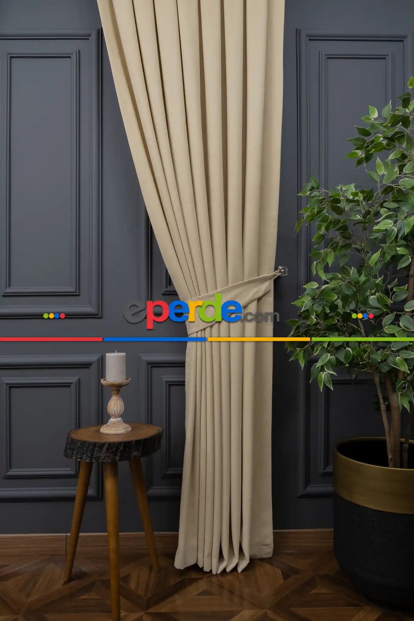 Açık Bej Rengi Düz Fon Perde En Dökümlü Fon Perde 03