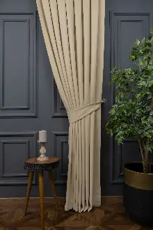 Açık Bej Rengi Düz Fon Perde En Dökümlü Fon Perde 03