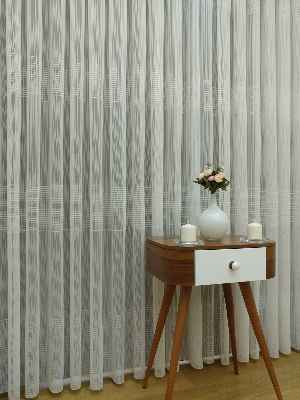 Enine Çizgili Tül Perde- Ekru - Kurşunlu Tül