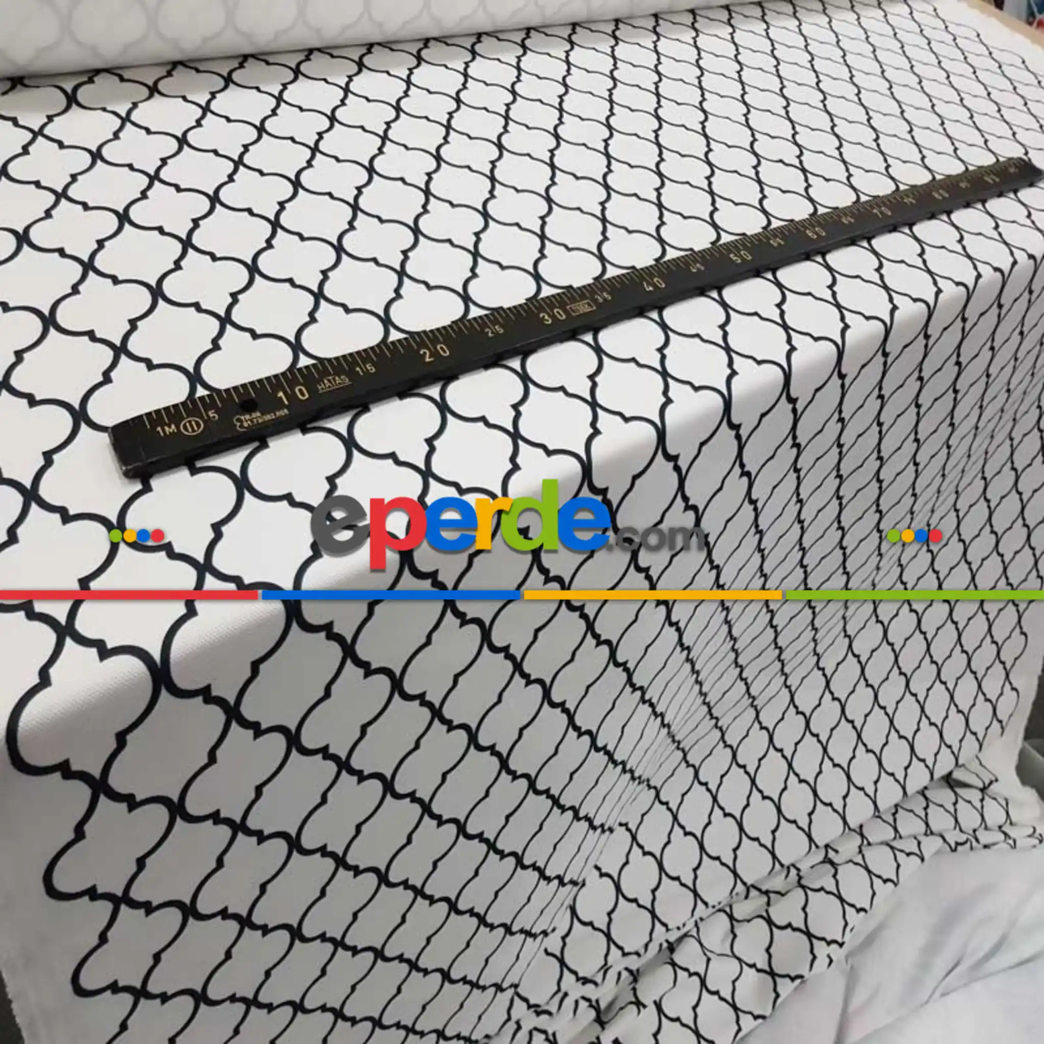 Salon Fon - Beyaz Siyah Ottoman Desenli Hazır Fon Perde - Kumaşı Kalındır Duck Bezi Değildir- Sarı-Beyaz