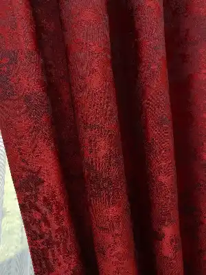 Patinedesenli Kırmızı - Katyonik Jakar Fon Perde- Kırmızı