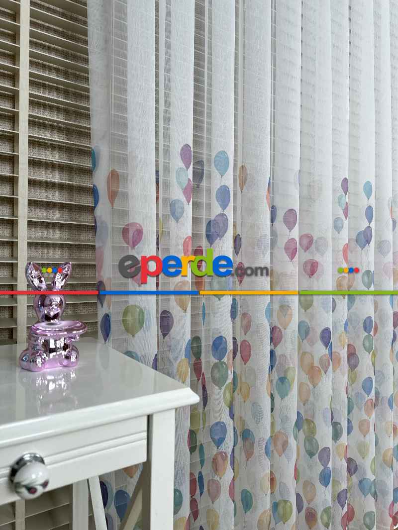 Bebek Odası Tül Perde - Çok Renkli Balon Baskılı Tül Perde, Çocuk-bebek Odası, Premium Seri