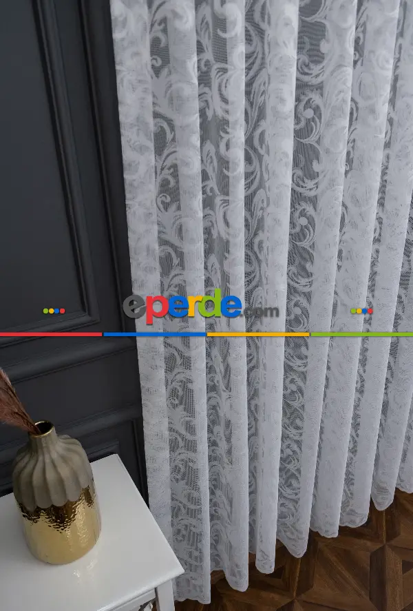 Taç Perde Şal Desen Kırışmaz Tasarım Tül Perde Modelleri