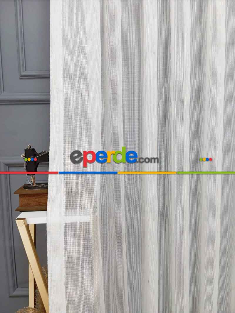 Yatak Odası - Keten Gümüş Silver Simli Varaklı Daho Tül Perde