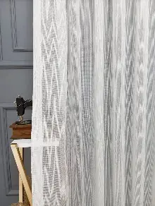 Keten Gümüş Silver Simli Varaklı Daho Tül Perde